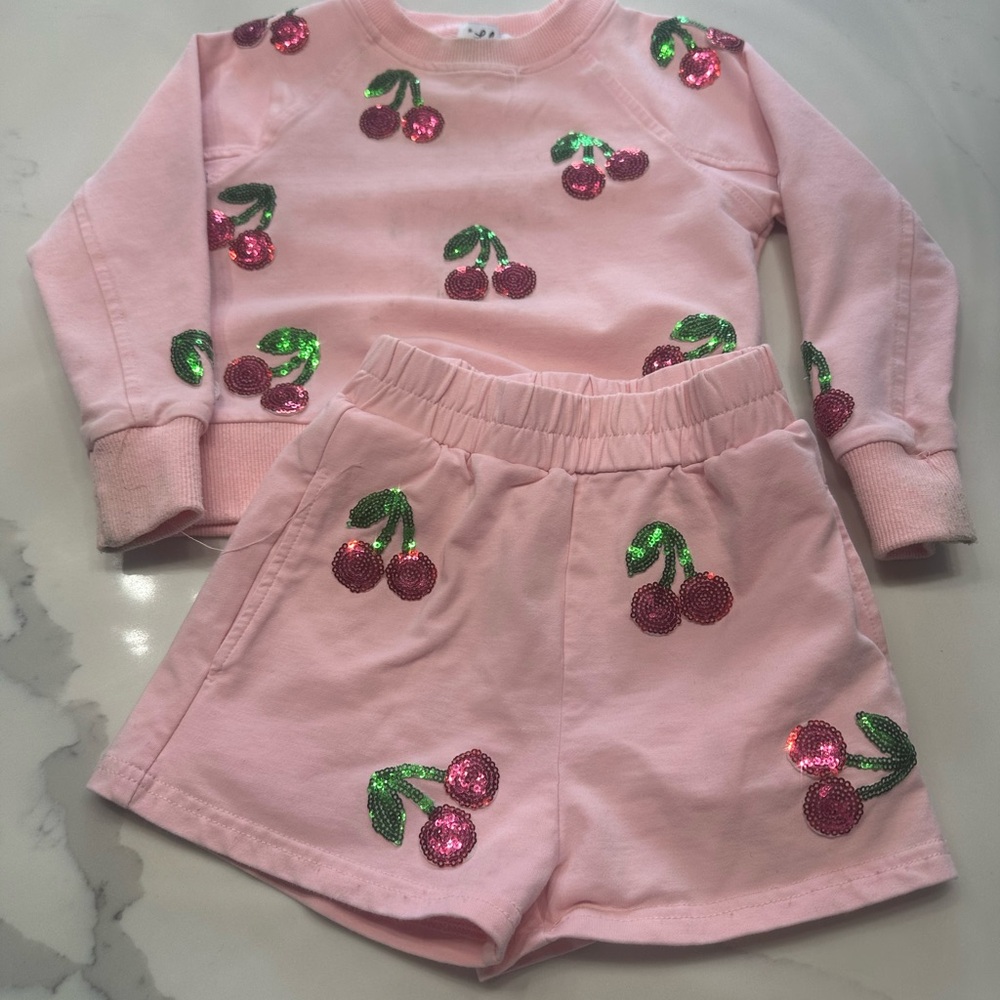 Lola + The Boys Pink Cherry Sequin Set